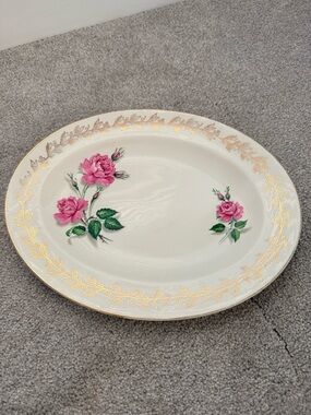 J and G meakin Classic Floral Gold-Trim Serving Platter - Pink Rose